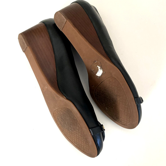 Tory Burch Mini Miller 45MM Black Wedge Pump Leather Round Toe Slip On Logo 10 M - Picture 10 of 10